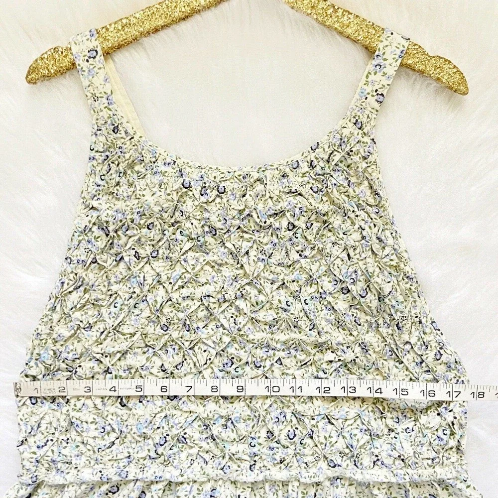 Free People Petunia Mini Dress Tea Combo Ivory Blue Floral Smocked XL New $128 - Picture 3 of 12